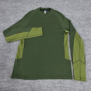 Ibex Shirt Men Medium Green Merino Wool Long Sleeve Crewneck USA Made Base Layer